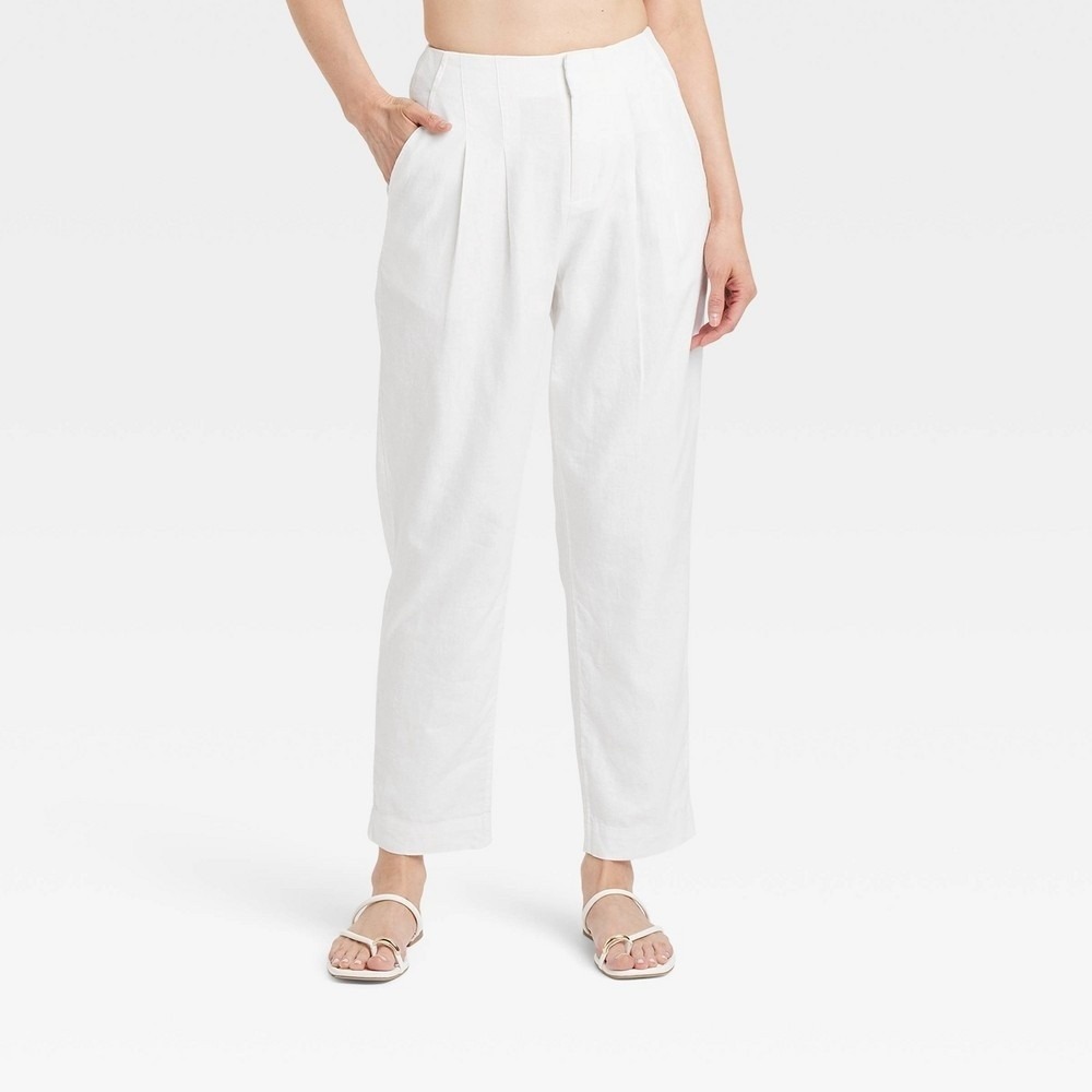 Women's A New Day High Rise Linen Pants White‎ Size 4 New With Tags